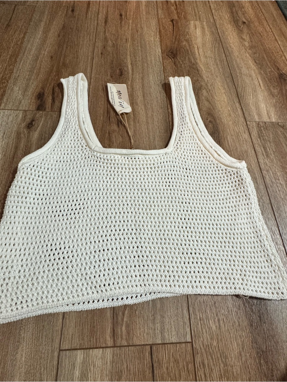NWT New In Cream Crochet Knit Tank Top - Women L - Picture 4 of 4